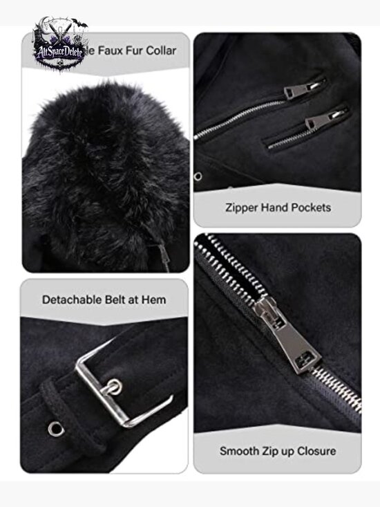 Faux Leather Sherpa-Lined Moto Jacket with Removable Belt Slim Fit - Picture 4 of 6